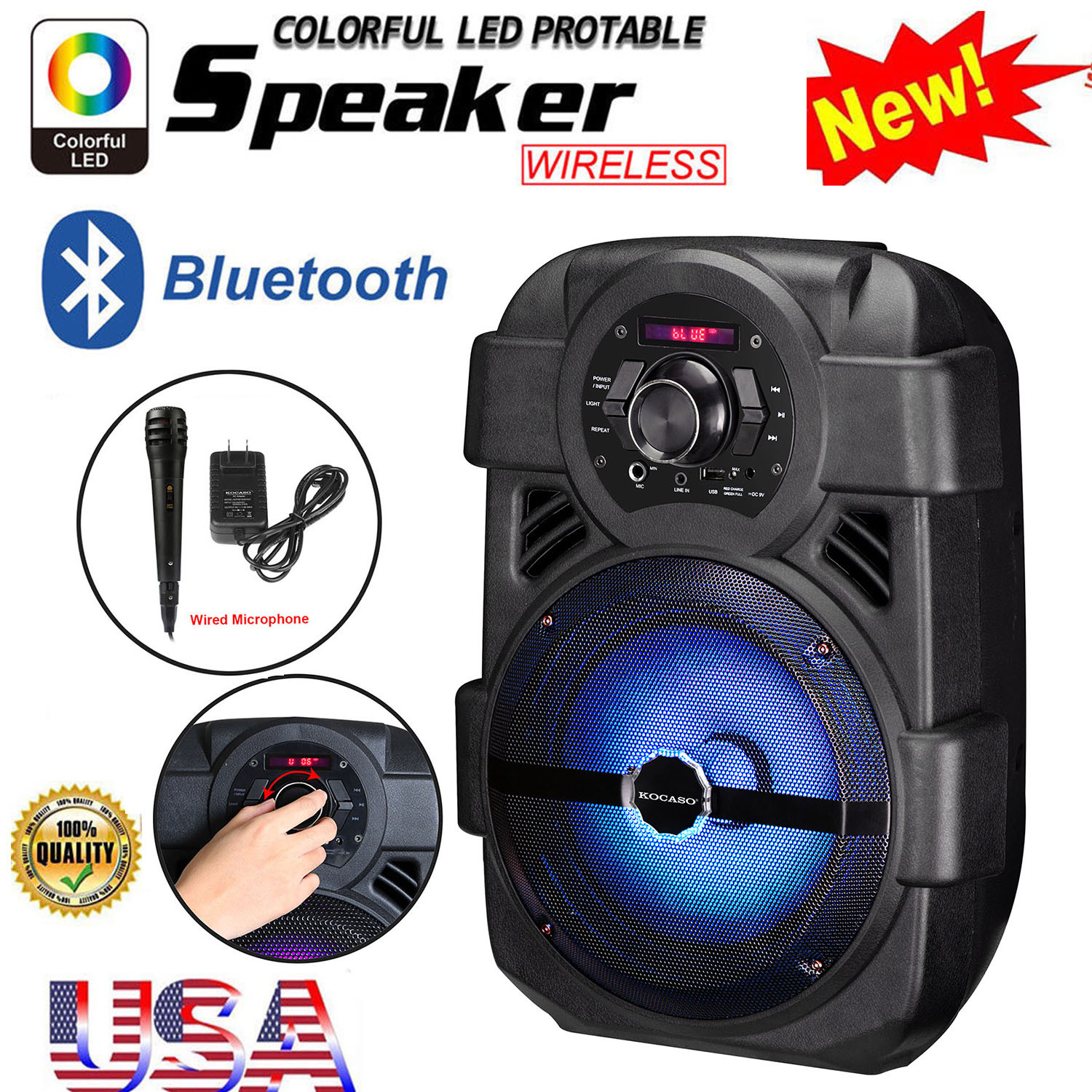 party speaker system bluetooth big led portable stereo light up tailgate loud
