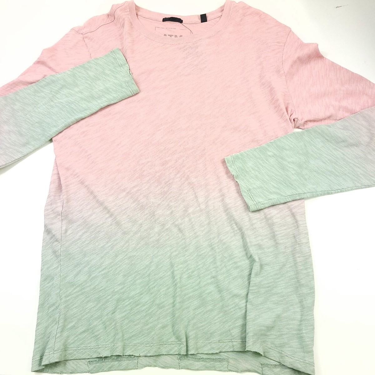 $150 ATM Long Sleeve Destroyed Dawn & Eucalyptus Slub Jersey T 