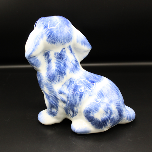 Estatuilla de perro de cerámica azul blanca de colección esmalte brillante cocker basset decoración animal - Imagen 8 de 8