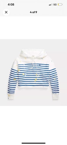 New Polo Ralph Lauren Paint Splatter Striped Hoodie Top Sweater Large - Picture 4 of 4