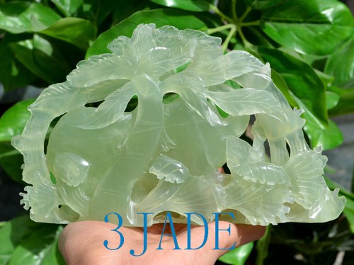 Natural Translucent Serpentine Elephant Statue Sculpture Chinese Xiu Jade Carved - Picture 9 of 9