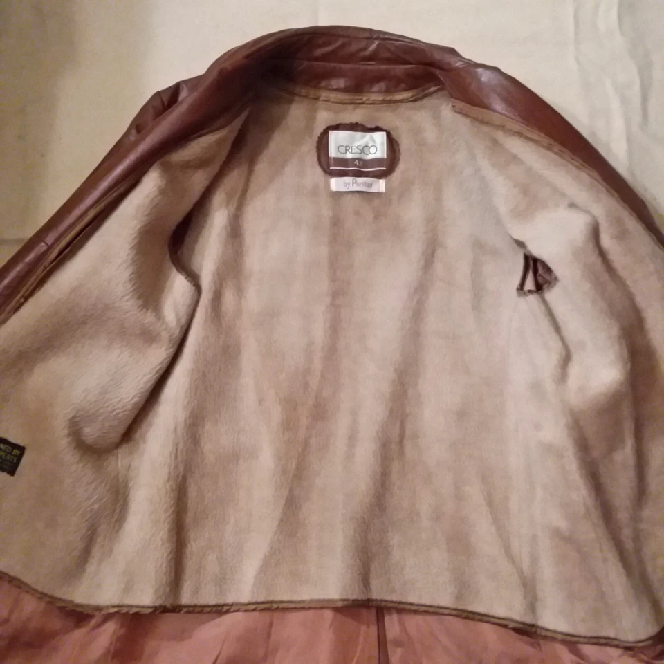 Abrigo de conducción de cuero de colección 42R Cresco de Puritan forrado marrón castaño usado en excelente estado Foto 3 de 4