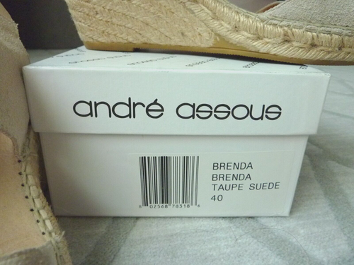 $159 Andre Assous Brenda Suede Espadrille Wedges Sandals Taupe Beige EU 40 US 10 - Picture 9 of 14