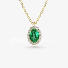 Oval Cut Simulated Green Emerald Women's 18 In" Neckless 14K Yellow Gold Plated