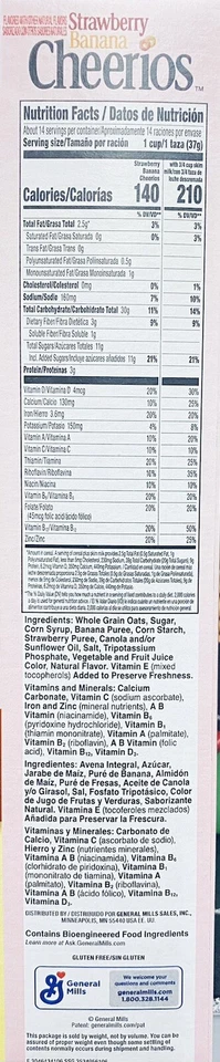 Cereal de avena integral CHEERIOS FAMILY SIZE FRESA PLÁTANO 19 OZ Foto 2 de 2