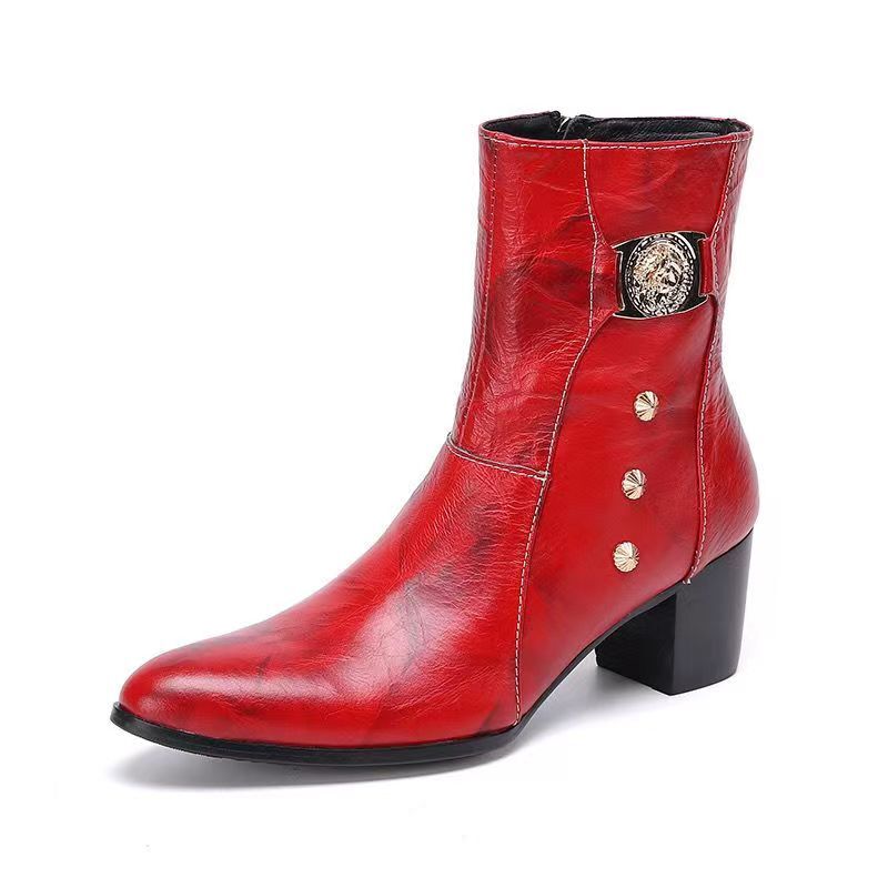 Men's Western Ankle Boots Chelsea Dress Leather Boot Side Zipper Red | eBay