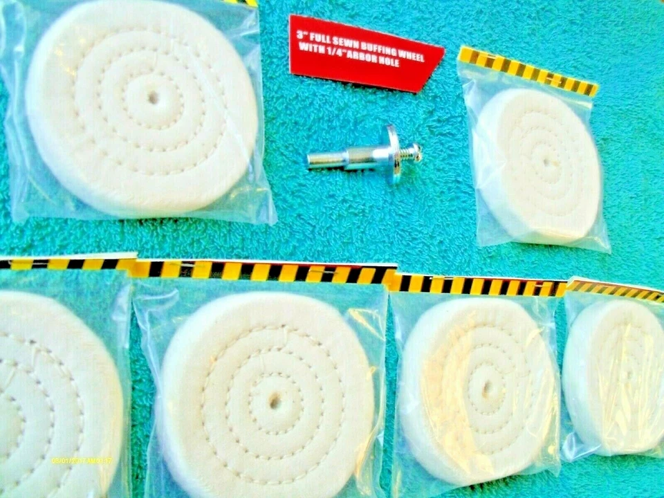 6 Pieces 3" Full Sewn Polishing Buffing Wheels with 1/4" Arbor +1 Metal Mandrel  - Image 3 of 4