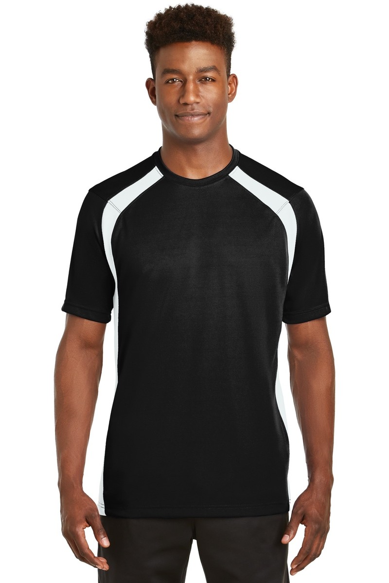 Sport-Tek T478 Mens Short Sleeve Dry Zone Colorblock Crew Neck
