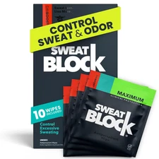 SweatBlock Clinical Strength Antiperspirant Wipes 10 Pack Excess Sweat Control