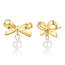 Small Gold Bow Earrings for Women Hypoallergenic Dainty 14K Gold Plated Mini Pea