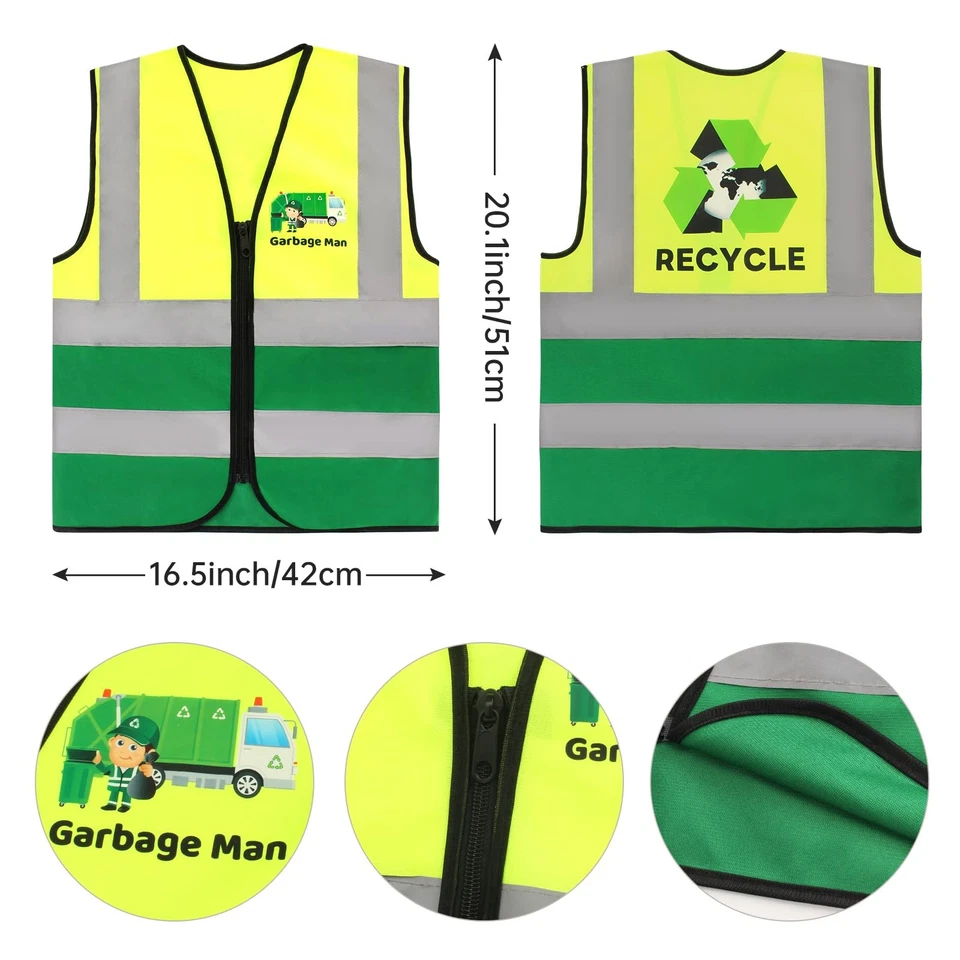 Accesorios de disfraz de camión de basura para niños para el día de la carrera - Chaleco, sombrero, guantes, identificación Foto 2 de 4