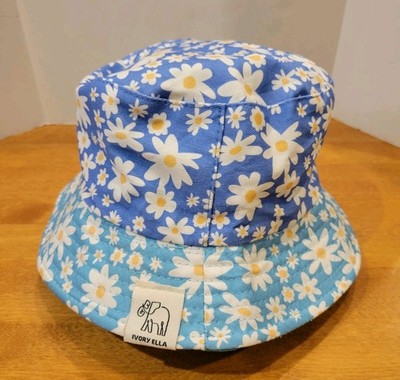 Ivory Ella Women's Bucket Hat Daisies Two Tone Blue Gorpcore Summer Beach Pool