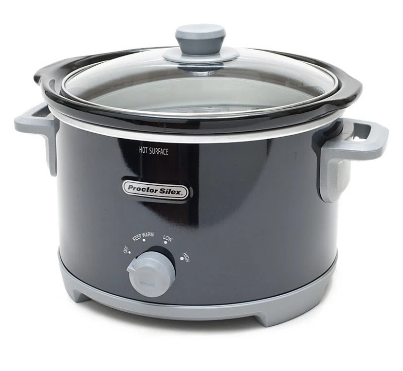 💥Proctor Silex 4.5 Quart Slow Cooker Black Stoneware Round REMOVABLE STONEWARE