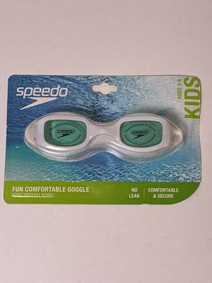 Speedo Sonic Kids Swim Goggles White Green Ages 3-6 No Leak Comfort Fit New