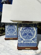BLUE & WHITE Pair OF Ceramic RALPH LAUREN Bedside Lamps CHINESE ORIENTAL Design
