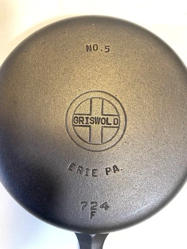 Restored Antique Griswold Cast Iron #5 Skillet 724-F Erie, Penn. no wobble