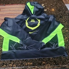 Nike Therma-FIT Boys Pullover Hoodie Black Neon Green M Fleece Logo