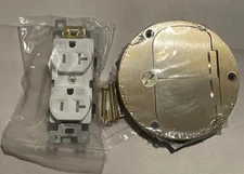 Enerlites 975503-C 4'' Brass Hinged Floor Box Cover, W/ 20A Duplex Receptacle