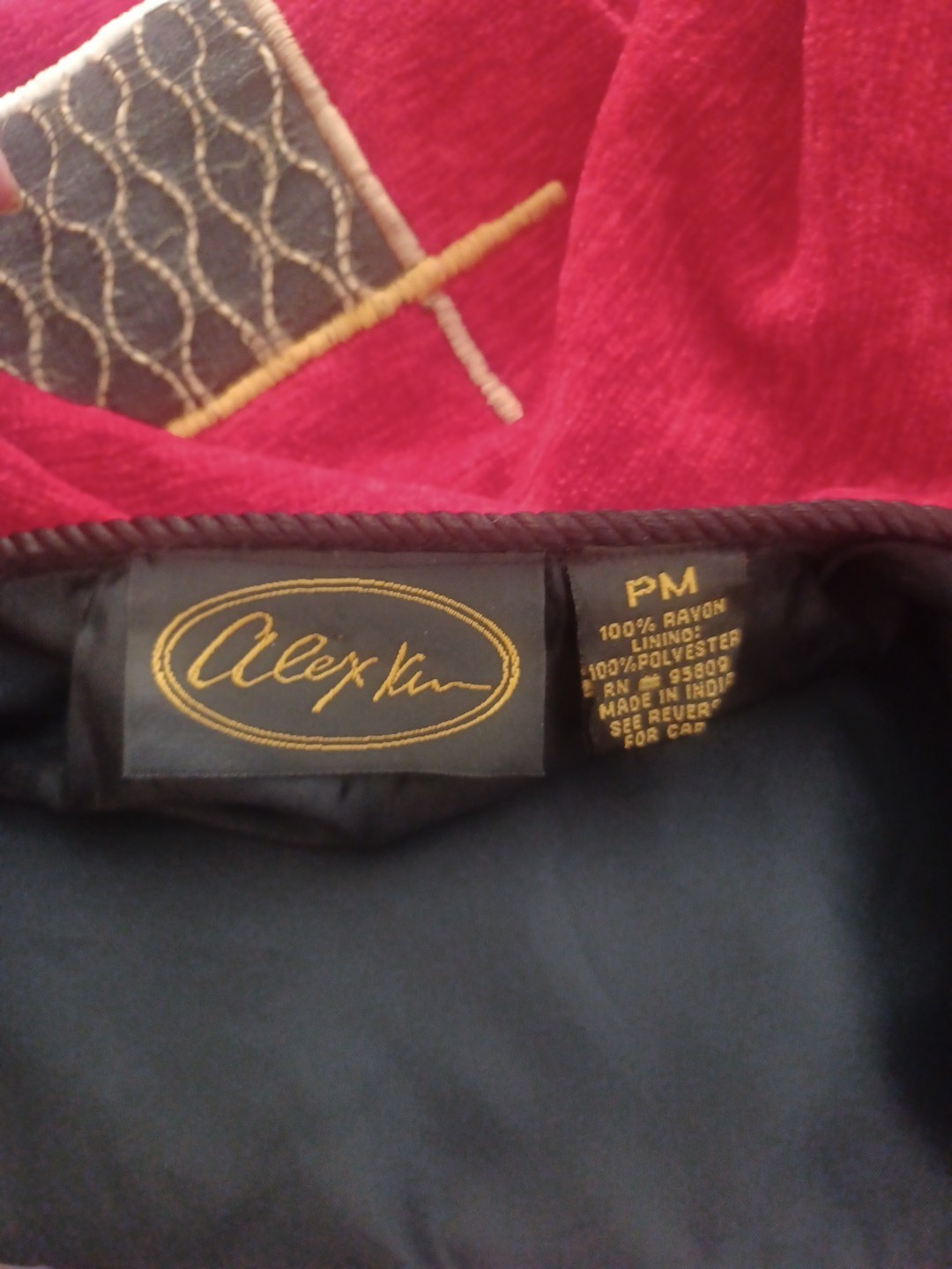 Vintage Alex Kim Red Patchwork Toggle Jacket Rayo… - image 12