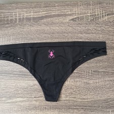 Pink By Victoria  s Secret, Large Black Slits Halloween Seamless Thong Panties