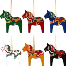 Dala Horse Swedish Christmas Decorations 6 PCS Double-Sided Wooden Dala Horse Or