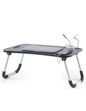 Foldable Laptop Lap Desk - Portable Table with USB Ports for Bed, Work - Black