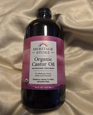 Organic Castor Oil 16 oz Glass Bottle Heritage Store - Brand New Sealed