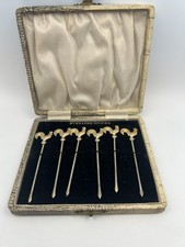 Vintage Sterling Silver Gilt Rooster Cocktail Sticks – Set of 6 in Original Case