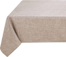 Faux Linen Tablecloth Rectangle 60 x 84 Inch - Fabric Neutral Table Cloth for 6
