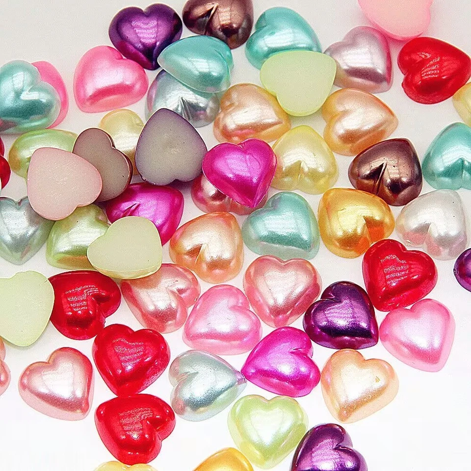 200 Mixed Color Acrylic Half Pearl FlatBack Heart Bead 10X10mm Scrapbook Craft - Image 4 of 4