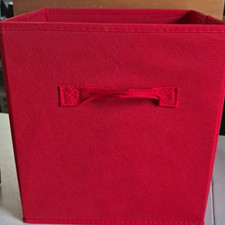 set of 6 Red Fabric Foldable Storage Basket Cube Bin w/ Handles, 11x11x11 in