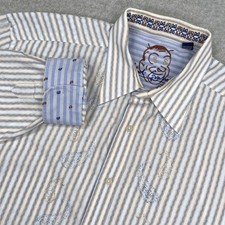 Robert Graham Shirt Mens XL Paisley Striped Flip Cuff Collar Dollar Sign Eyes