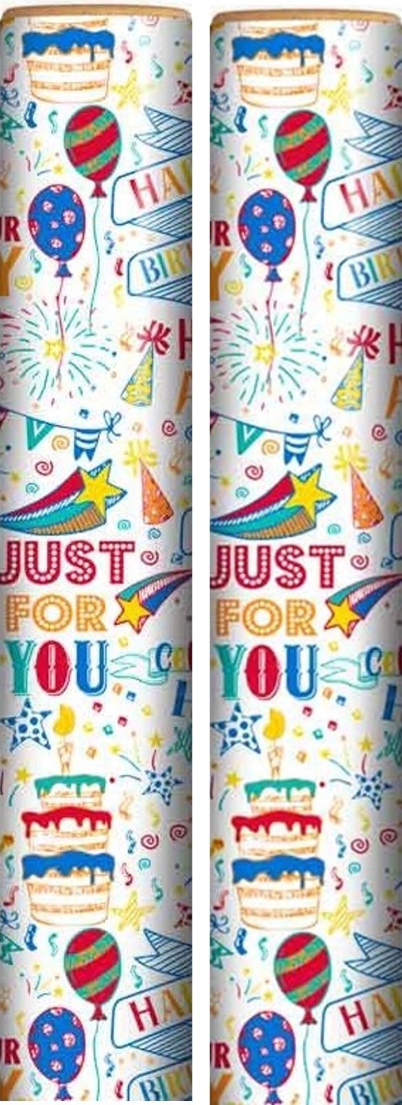 12m Birthday Gift Wrapping Paper 4x3m White with Multicoloured Balloons Cake