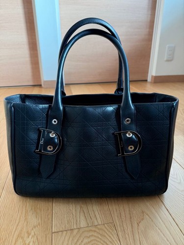 Christian Dior Panarea Tote Bag Black Leather Women's Pre-owned From Japan