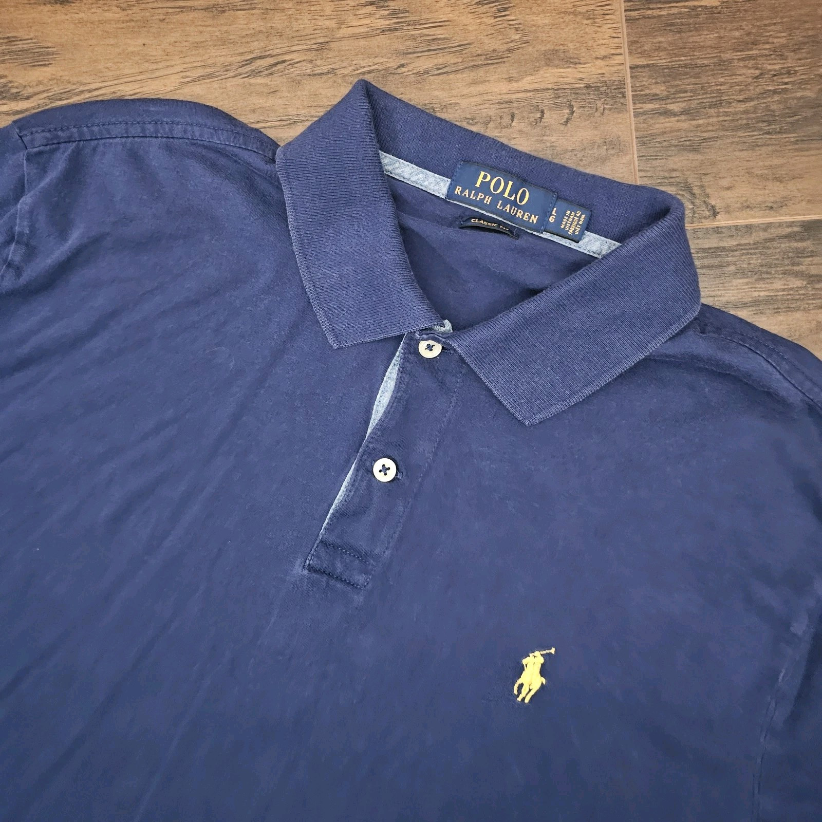 Polo Ralph Lauren Mens Large Polo Shirt Navy Blue Short Sleeve Classic Fit