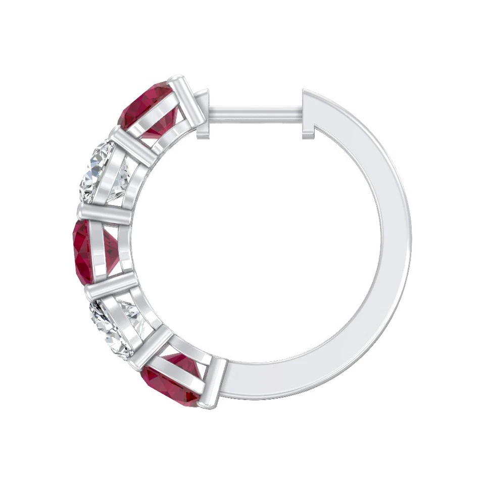 Natural Ruby & Lab Grown Lab Grown Diamond 14K White Gold Hoop Earrings - Image 3 of 4