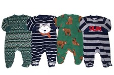 LOT OF 4 Carters Baby Boy Size 0-3 Month Fleece Footie Pajamas BUNDLE