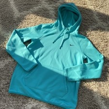 Nike Dri-FIT Women Turquoise Blue Fleece Hoodie Sweatshirt Medium Raglan Sleeve