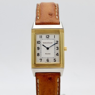 [2920] Jaeger-LeCoultre Reverso  -  250.5.08 Weiß Gelbgold Graviert Leder