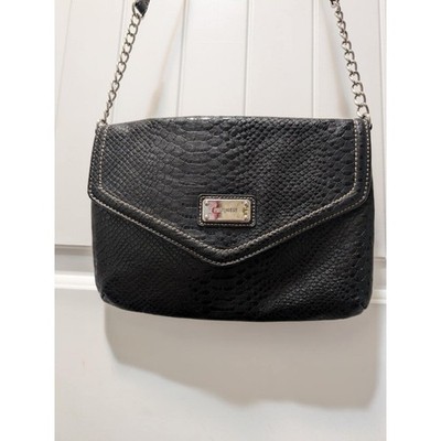 Vintage Nine West Black Textured Leather Crossbody Purse Bag Silver Hardware 10''