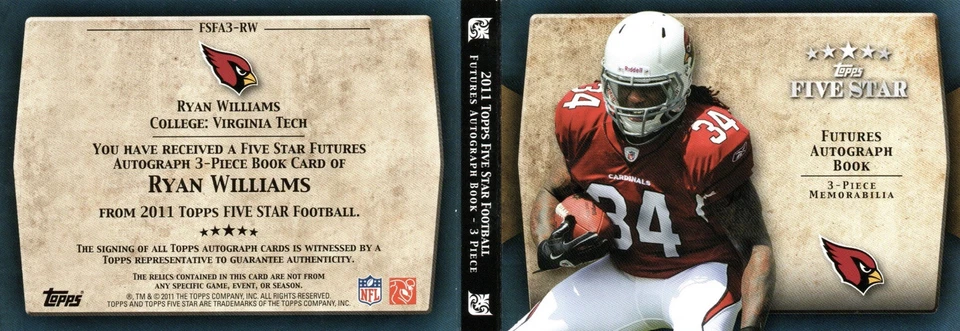 2011 Topps Five Star Rookie Autographed Triple Jersey Rainbow Ryan Williams 1/1! - Image 2 of 2