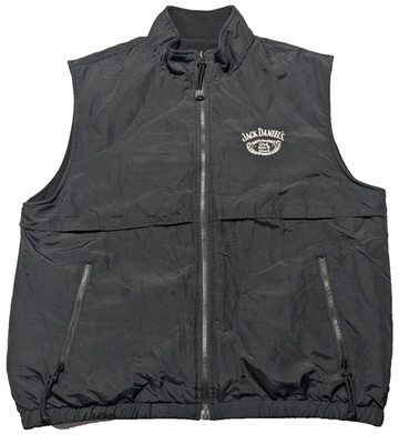 JACK DANIELS OLD NO. 7 Whiskey - Men Large Reversible Nylon + Fleece Black Vest
