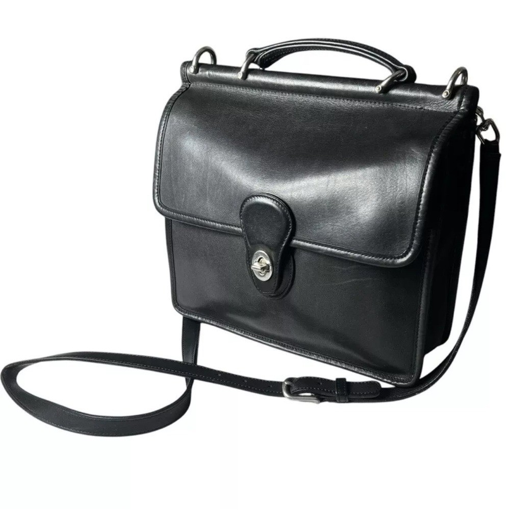 バッグ Vintage Coach Willis bag 2way Black Vintage Coach Black Leather Willis Crossbody Bag #9927