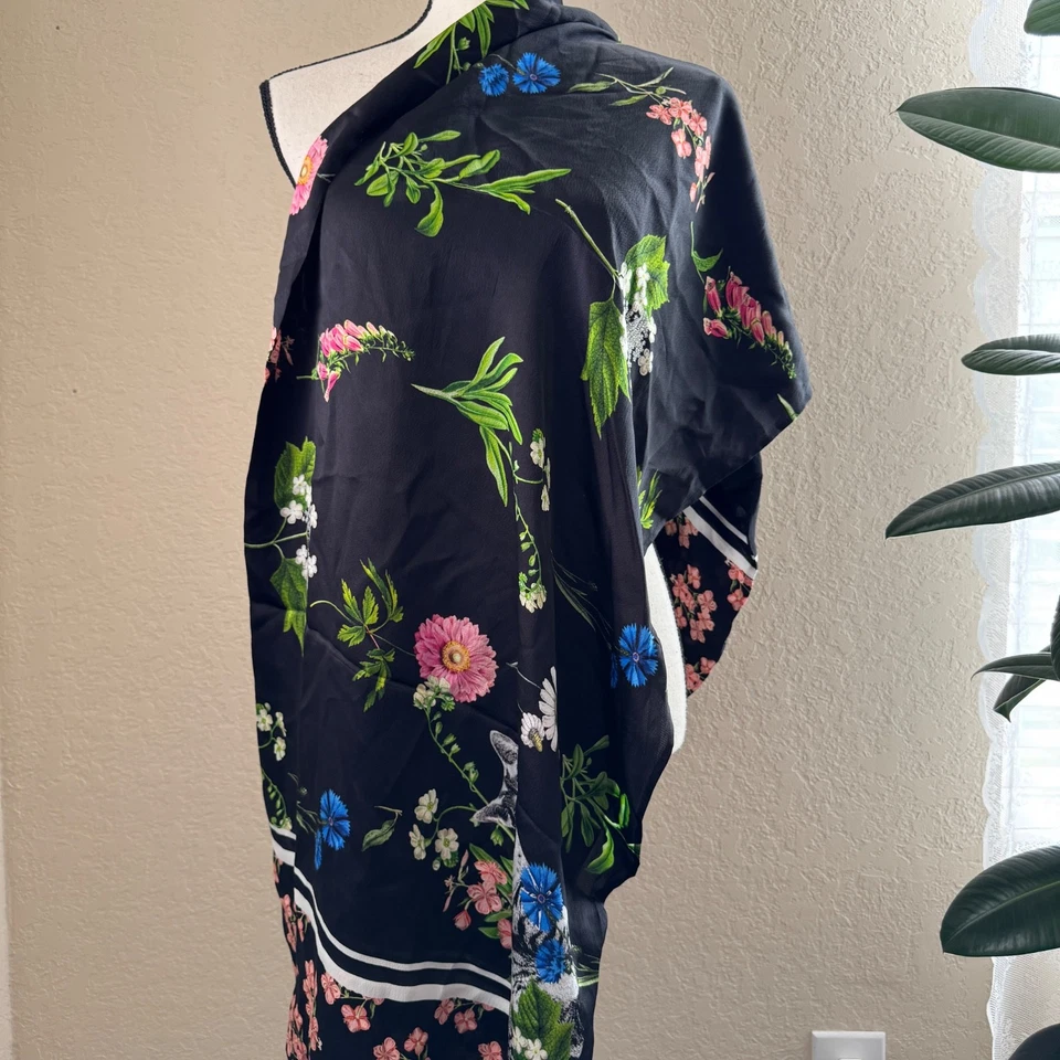 Ted Baker Tayllor Florence Silk Cape Scarf Black Floral CAT 54" x 20" - Image 4 of 4
