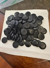 Buttons  BLACK ~ 4 hole Flat   - 76 count  ~ 13/16"