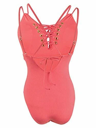 Traje de baño de una pieza rojo talla grande con cordones acanalado brillante para niños Hula Honey $40 Foto 3 de 3