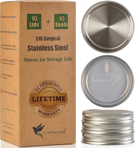 10Pcs Rust-proof Airtight Surgical Stainless Steel Mason Jar Lids REGULAR Mouth - Picture 2 of 6