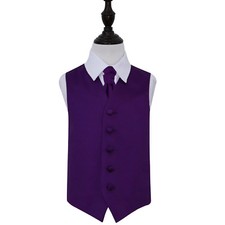 Purple Plain Satin Solid Formal Wedding Boys Waistcoat & Cravat Set by DQT