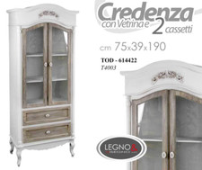 CREDENZA VETRINA MOBILE SHABBY CHIC CASSETTIERA ARMADIO BIANCO MARRONE 190*75*39