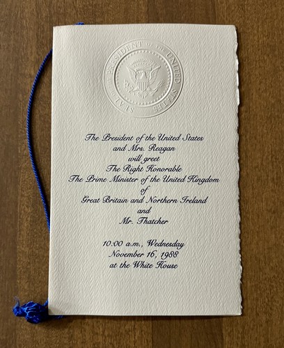 11-16-1988 OFFICIAL REAGAN WHITE HOUSE PROGRAM FOR VISIT OF THATCHER - ENGLAND